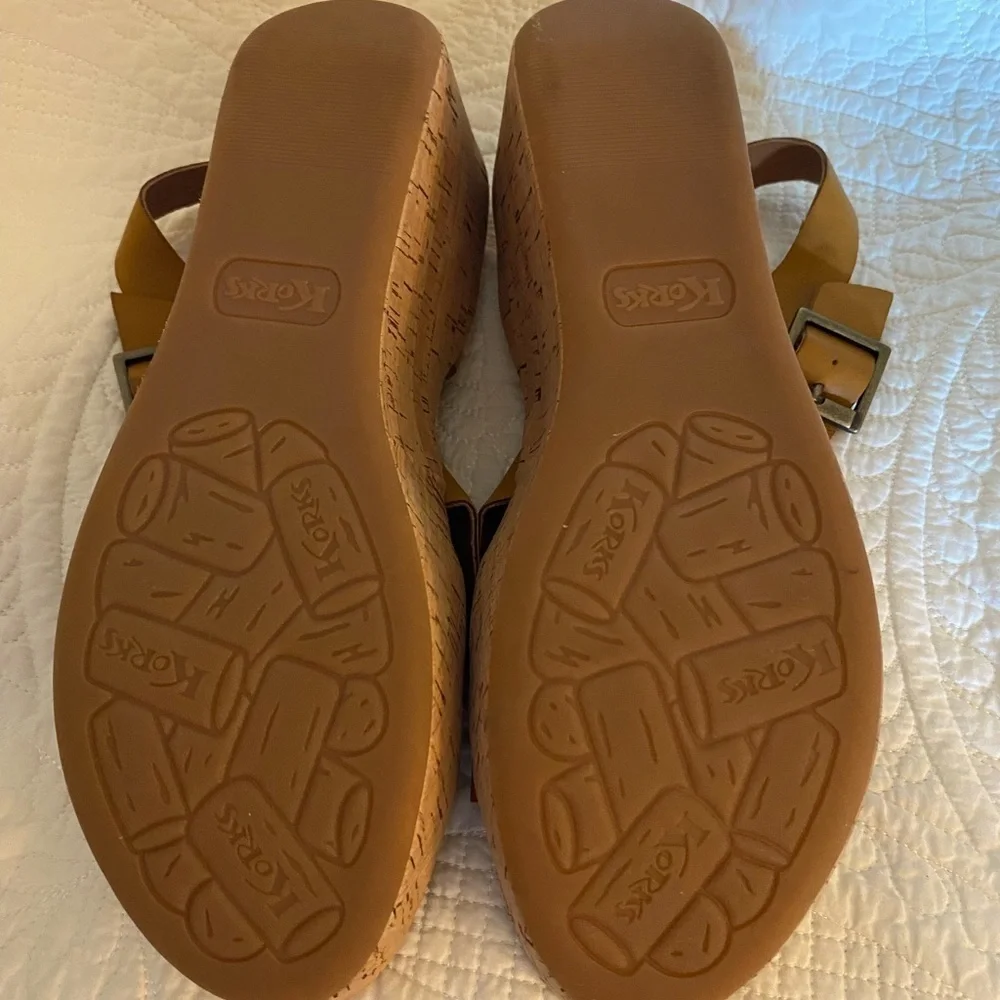 Korks Women's Mustard Wedge Sandals Size 11 With 3” Heel NWOT